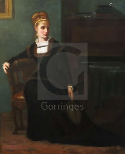 James Ricks (fl.1868-1877)oil on canvasPortrait of a young lady seated in a music roomsigned29.5 x