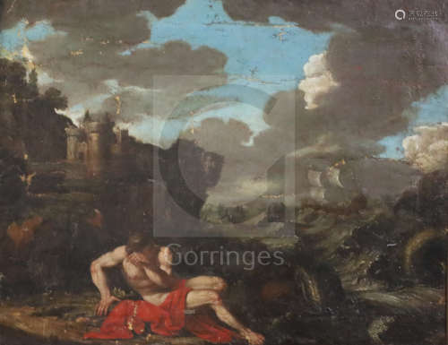 After Nicolas Poussin (17th / 18th century)oil on canvasCoastal landscape with shipwrecked