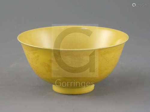 A Chinese yellow glazed sgraffito 'dragon' bowl, Qianlong seal mark and of the period (1736-95),