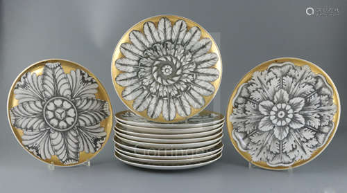 A set of twelve Fornasetti Rosoni pattern plates, black printed marks, Diam.26cm