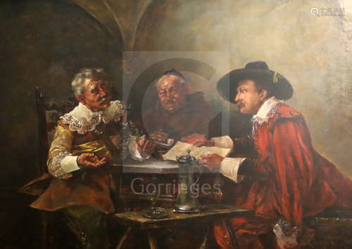 Jakob Emmanuel Gaisser (1825-1899)oil on wooden panel17th century gentlemen around a tablesigned17 x