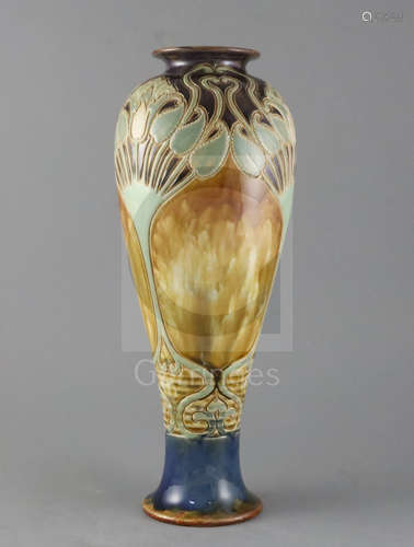 Francis C. Pope for Doulton Lambeth, a tall Art Nouveau baluster vase, c.1905, incised with flower