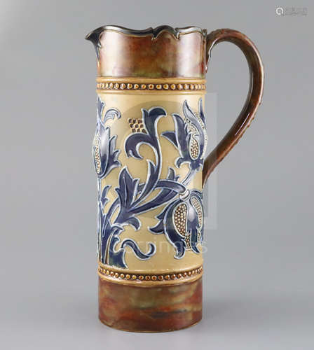 Mark V. Marshall for Doulton Lambeth, an Art Union of London jug, c.1895, the cylindrical body