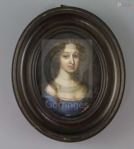 18th century English Schooloil on wooden panelMiniature portrait of Sarah Churchill, Duchess of