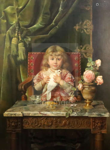 Ignacio de Leon y Escosura (Spanish 1834-1901)oil on canvasYoung girl with a dovesigned45.5 x 34.