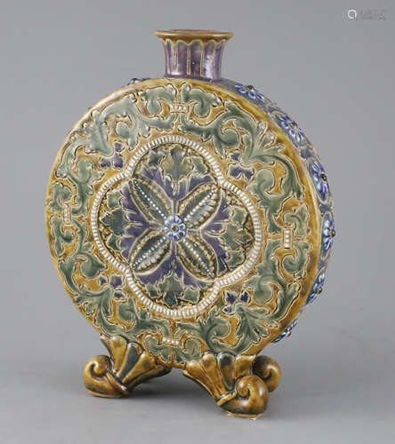 Eliza Simmance for Doulton Lambeth, an unusual moonflask, probably dated 1879, incised with a