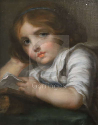 Follower of Jean-Baptiste Greuze (1725-1805)oil on canvasYoung girl reading15.25 x 12.25in.