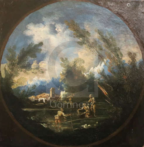 Follower of Alessandro Magnasco (1667-1749)pair of oils on canvasFigures in stormy landscapespainted