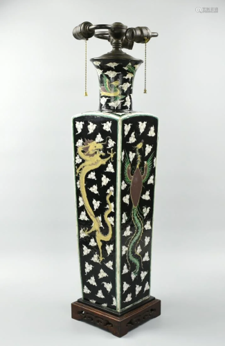Chinese Sancai Glazed Dragon & Phoenix Vase,19th C