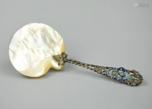 A Decorative Enamel, Silver, & Abalone Shell Spoon