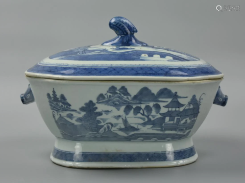Chinese Export Blue& White Tureen & Cover, 18th C.