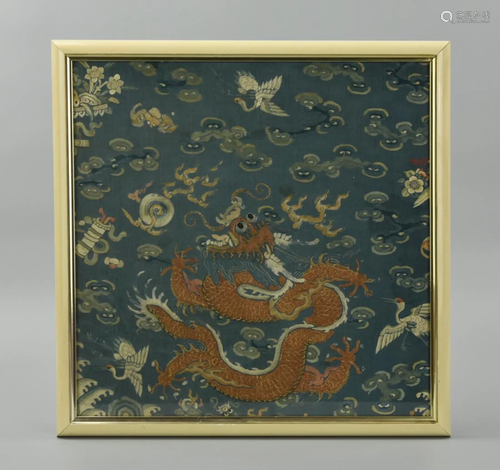 Chinese Silk Embroidery of Red Dragon,Qing Dynasty