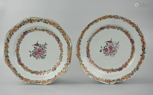 Pair of Chinese Butterfly Export Plates,18th C.