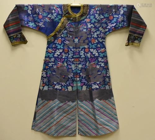 Chinese Imperial Blue Dragon Robe w/ Clouds,19th C