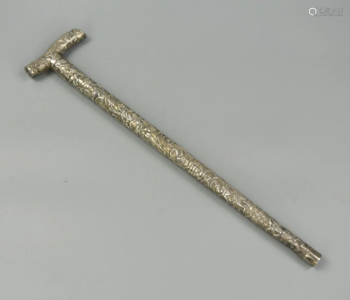 A Small Asian Carved Silver Handstick ,19th C.