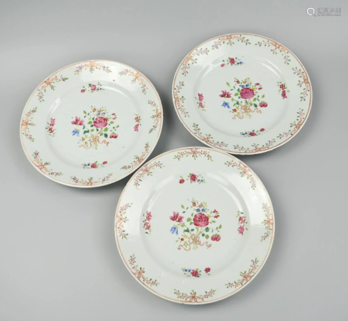 3 Chinese Famille Rose Floral Export Plates,18th C