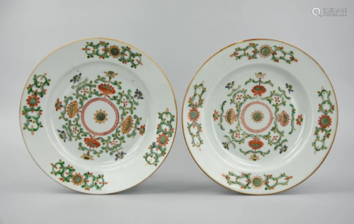 Pair of Chinese Wucai Plates w/ Sunflower,18th C.