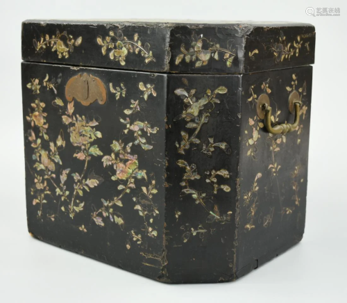 Chinese MOP Inlaid Lacquer Box, 19th C.