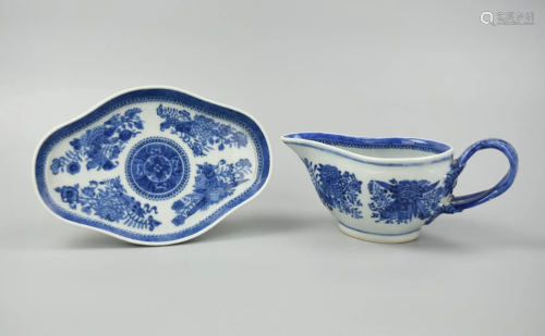 Chinese Blue & White Creamer and Saucer Set,18th C