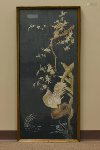 Chinese Embroidery w/ Magpie & Rooster, Qing D.