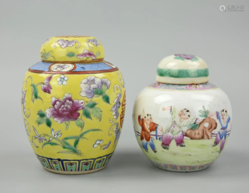 2 Chinese Famille Rose Jar and Cover, 19th C.