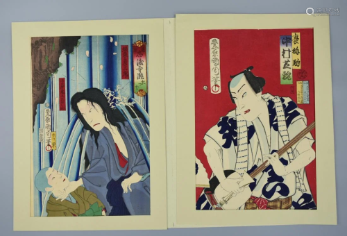 2 Japanese Ukiyoe Wood Block Prints: Woman& …
