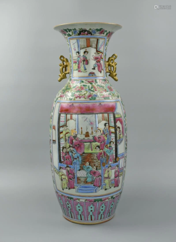 A Large Chinese Vase w/ Figure Groups,19th C.