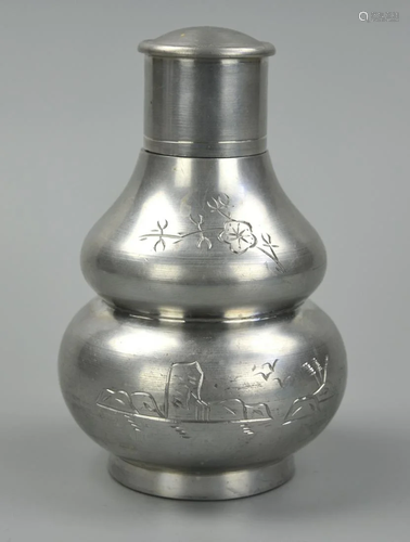 Chinese Double Gourd Pewter Tea-Caddy, 20th C.