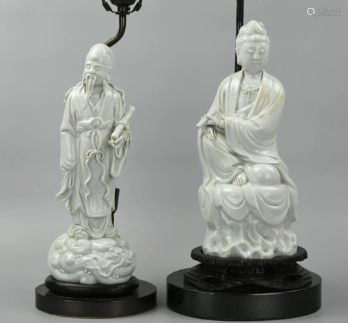 2 Chinese Dehua Figures,Guanyin & Scholar,18t…