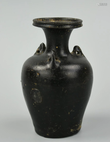 Small Chinese Black Vase w/3 Handles, Tang Dynasty