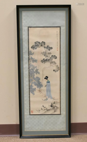 A Scroll Painting of a Woman in an Imperial Garden