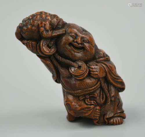 Small Chinese Wooden Bamboo Figure of Buddha