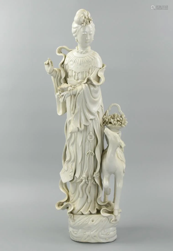 Large Chinese Dehua Guanyin w/ Deer, 19th C.