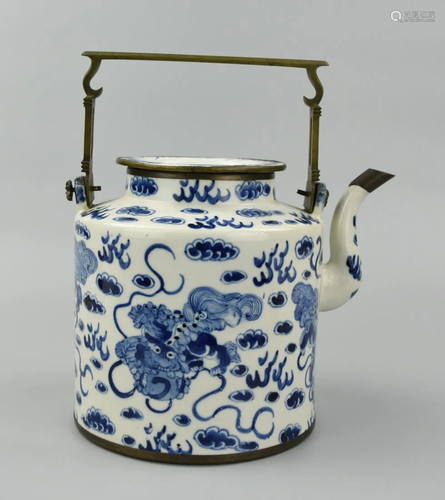 A Chinese Massive Blue & White Teapot, 19th C.