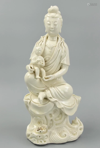 Chinese Dehua Figure of Guanyin and Child,20th C.