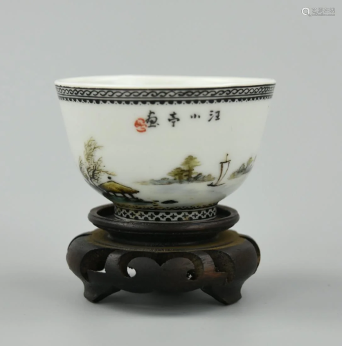 Small Cup w/ Rural Vignette by Wang XiaoTing,1…