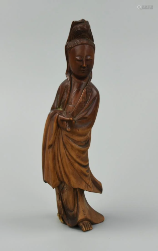 Chinese Carved Huangyang Wood Guanyin Fi…