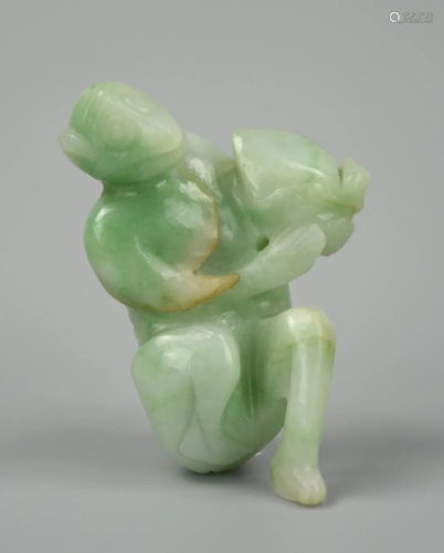 Chinese Jadeite Carving of Monkey w/ Peach, Qing D
