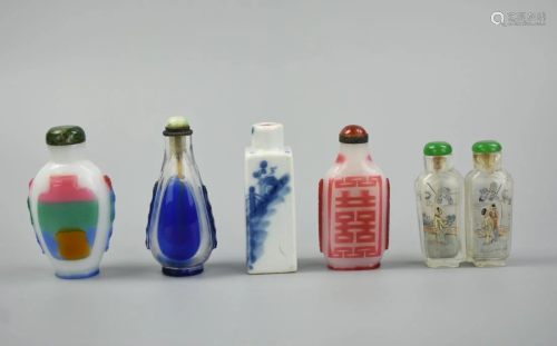 5 Chinese Snuff Bottle Set, 20th C.