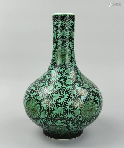 Chinese Black Ground Green Lotus Vase,19th C.