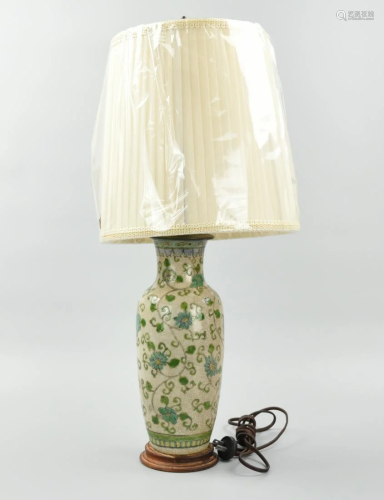 Chinese Ge Glaze Famille Rose Lamp Vase,19th C.