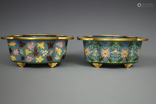 A Pair of Cloisonne Enameled Plant Pots