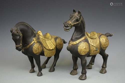 A Pair Of Gilt Brone Figure of Horses