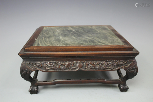 A Marble Inset Hongmu Stand, Qing Dynasty