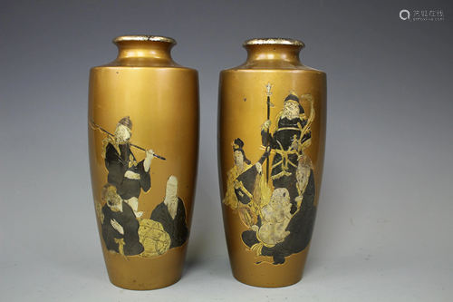 A Pair of Japanese Bronze Vases