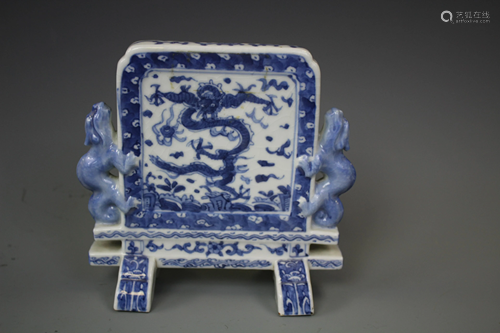 A Small Blue and White Porcelain Screen, Qing Dynasty