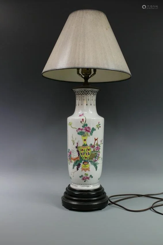 A Chinese Famille Porcelain Vase/ Lamp Stand, …