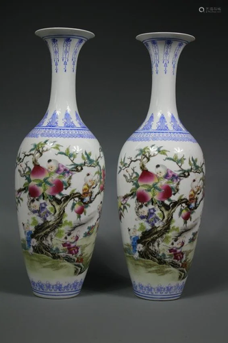 A Pair of Famille Eggshell Porcelain Vases, Jing …