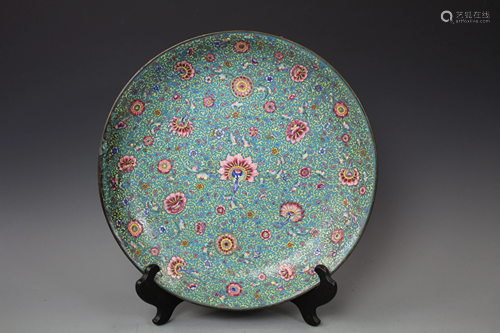 A Turquoise-Ground Famille Large Plate, Qing Dyn…