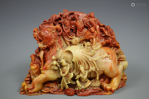 A Shoushan Carved Figure of Dragon and Eight I…